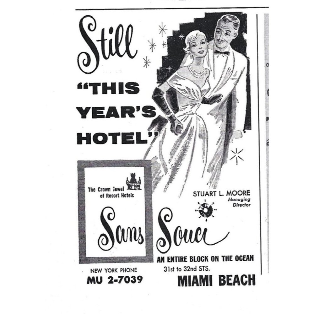 Sans Souci Hotel Miami Beach 1950s Vintage Print Ad